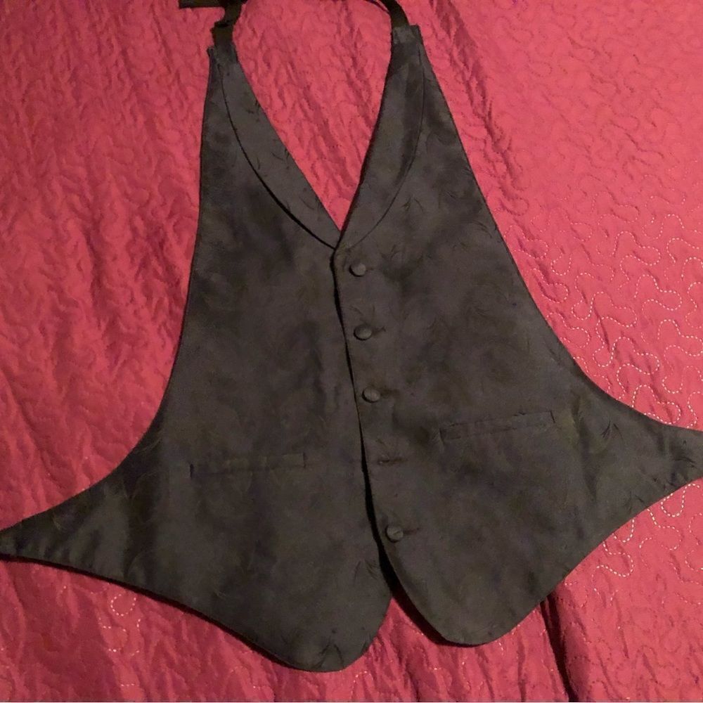 Tux navy blue vest Sm-med adjustable at neck & back